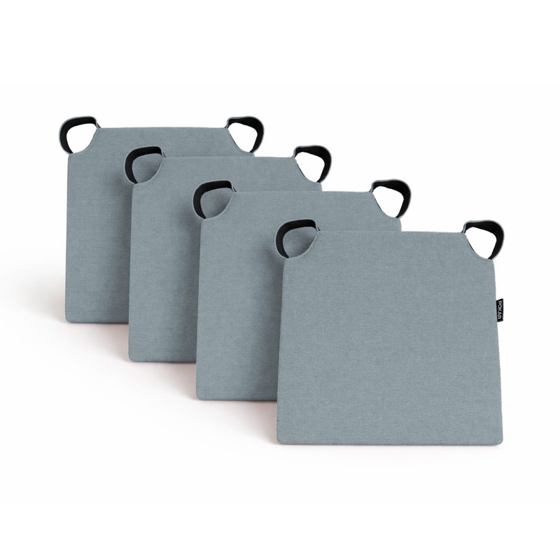 Set de 4 galettes de chaise avec bandes velcro | 41x35x40 cm | Couleur bleu