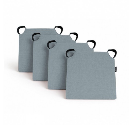 Set de 4 galettes de chaise avec bandes velcro | 41x35x40 cm | Couleur bleu