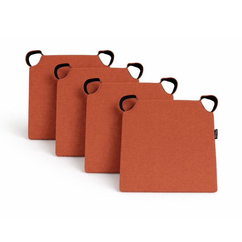 Set de 4 galettes de chaise avec bandes velcro | 41x35x40 cm | Couleur orange