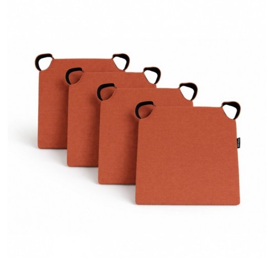 Set de 4 galettes de chaise avec bandes velcro | 41x35x40 cm | Couleur orange