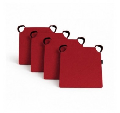 Set de 4 galettes de chaise avec bandes velcro | 41x35x40 cm | Couleur rouge