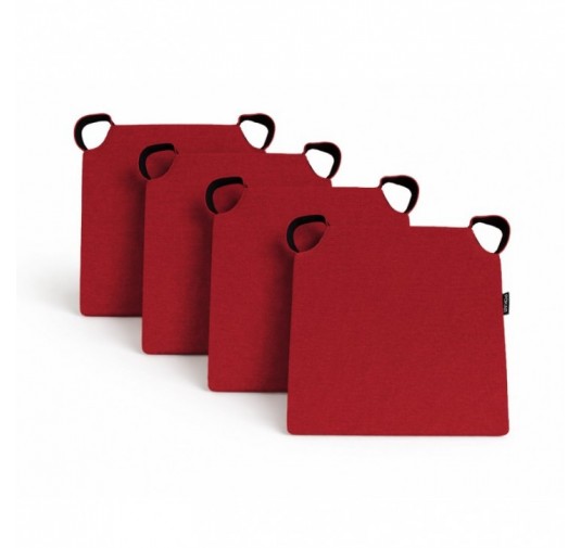 Set de 4 galettes de chaise avec bandes velcro | 41x35x40 cm | Couleur rouge