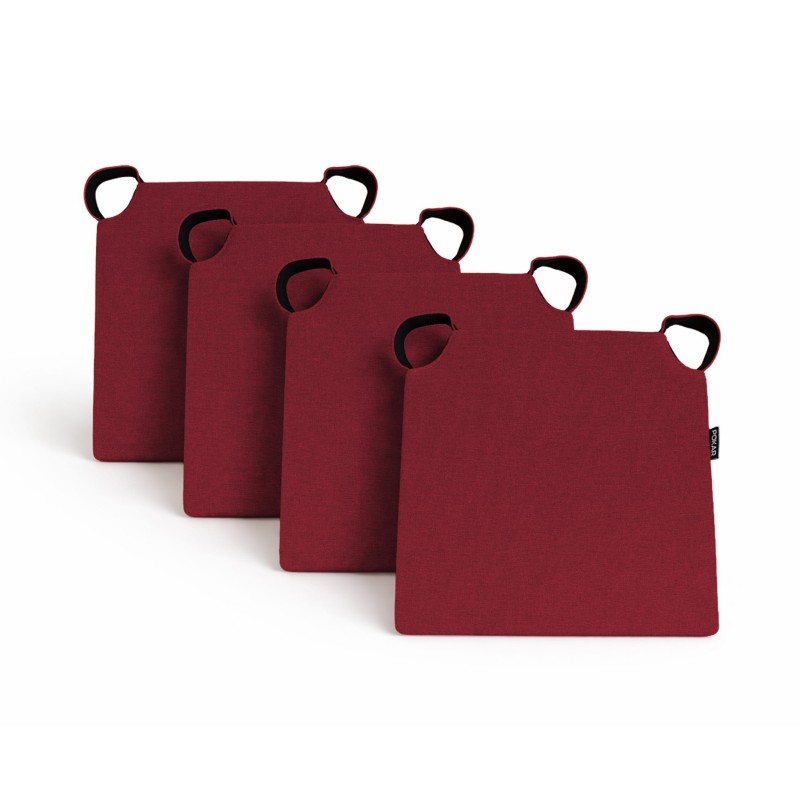 Set de 4 galettes de chaise avec bandes velcro | 41x35x40 cm | Couleur bordeaux Set de 4 galettes de chaise avec bandes velcro | 41x35x40 cm | Couleur bordeaux