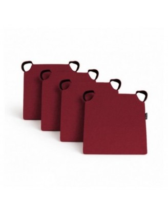 Set de 4 galettes de chaise avec bandes velcro | 41x35x40 cm | Couleur bordeaux