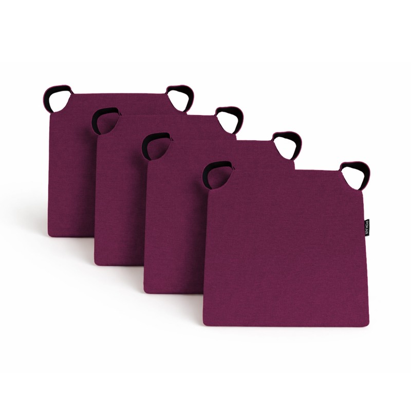 Set de 4 galettes de chaise avec bandes velcro | 41x35x40 cm | Couleur violet