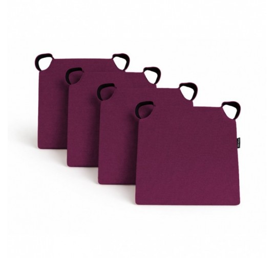 Set de 4 galettes de chaise avec bandes velcro | 41x35x40 cm | Couleur violet