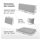 Set de 2 Coussins pour Palettes 120x80 + 120x40 Gris