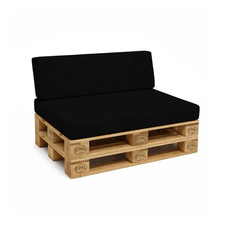 Set de 2 Coussins pour Palettes Imperméable 120x80 + 120x40 Noir