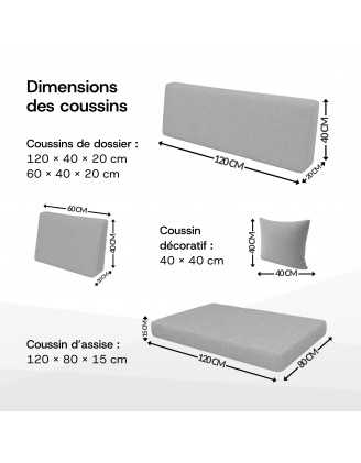 Set de 6 Coussins pour Palettes 120x80 + 120x40 Noir
