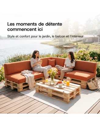 Set de 6 Coussins pour Palettes Imperméable 120x80 + 120x40 Noir