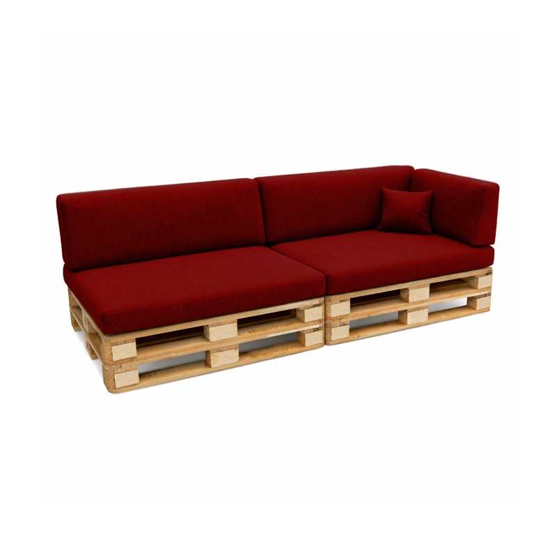 Set de 6 Coussins pour Palette, 2x 120x80 + 2x 120x40 + 60x40 + 40x40, Bordeaux