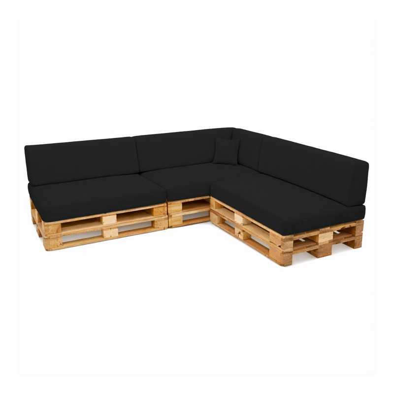 Set de 8 Coussins pour Palettes Imperméable 120x80 + 120x40 Noir