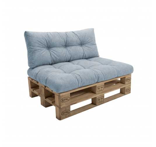 Set de 2 Coussins Matelassés pour Palettes 120x80 + 120x40 Bleu