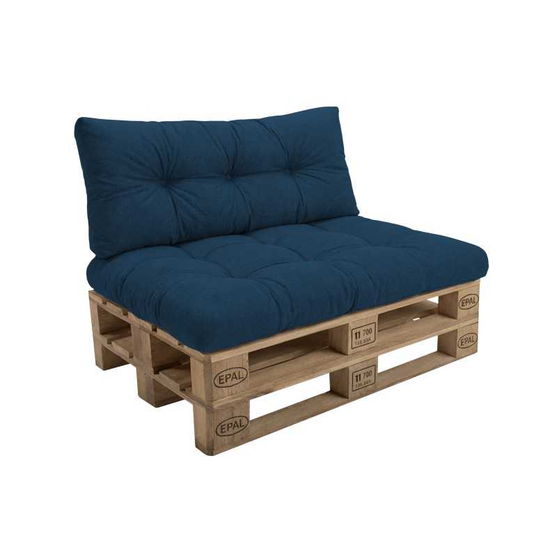 Set de 2 Coussins Matelassés pour Palettes 120x80 + 120x40 Bleu Foncé