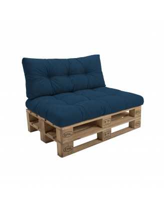 Set de 2 Coussins Matelassés pour Palettes 120x80 + 120x40 Bleu Foncé