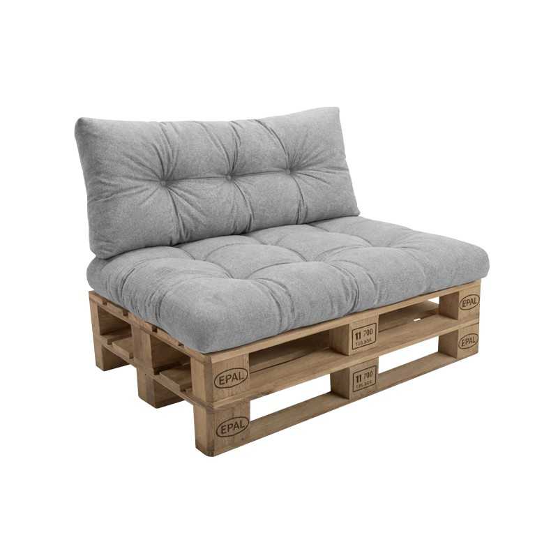 Set de 2 Coussins Matelassés pour Palettes 120x80 + 120x40 Gris