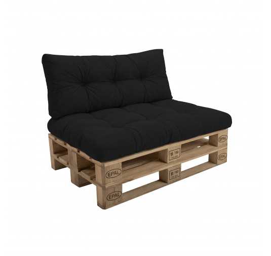 Set de 2 Coussins Matelassés pour Palettes 120x80 + 120x40 Noir