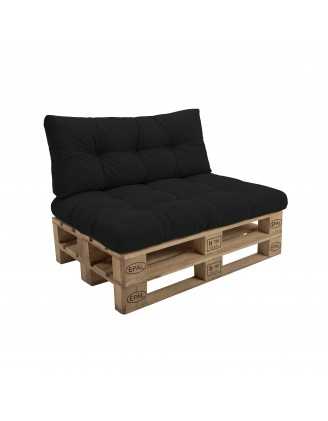 Set de 2 Coussins Matelassés pour Palettes 120x80 + 120x40 Noir