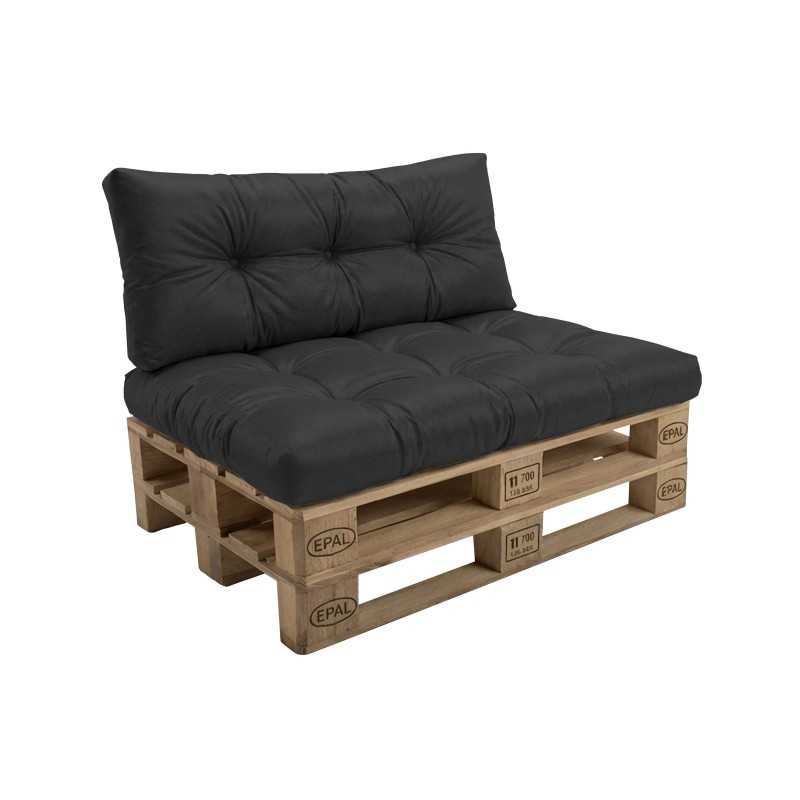 Set de 2 coussins pour palette imperméables, matelassés, 120x80 + 120x40, Noir Set de 2 coussins pour palette imperméables, matelassés, 120x80 + 120x40, Noir