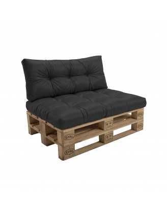 Set de 2 coussins pour palette imperméables, matelassés, 120x80 + 120x40, Noir