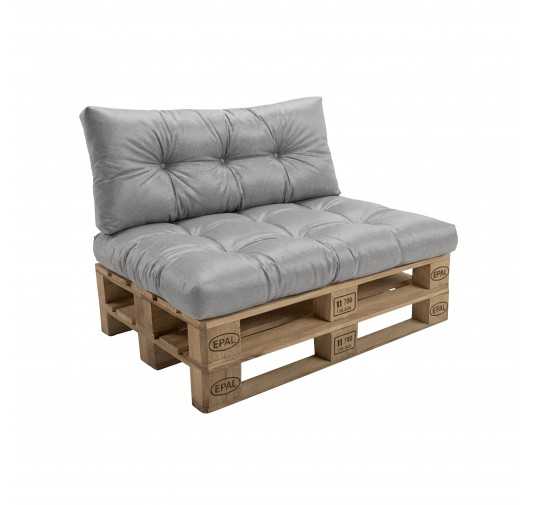 Set de 2 coussins pour palette imperméables, matelassés, 120x80 + 120x40, Gris