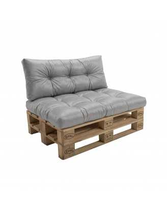 Set de 2 coussins pour palette imperméables, matelassés, 120x80 + 120x40, Gris