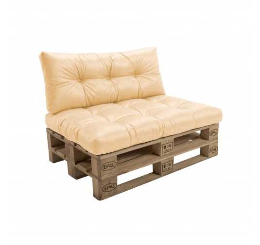 Set de 2 coussins pour palette imperméables, matelassés, 120x80 + 120x40, Beige