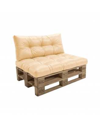 Set de 2 coussins pour palette imperméables, matelassés, 120x80 + 120x40, Beige