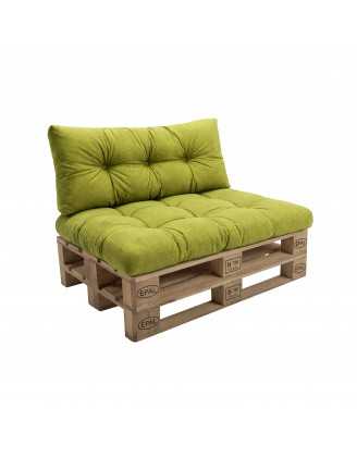 Set de 2 Coussins pour Palette 120x80 + 120x40, Matelassé, Vert Lime