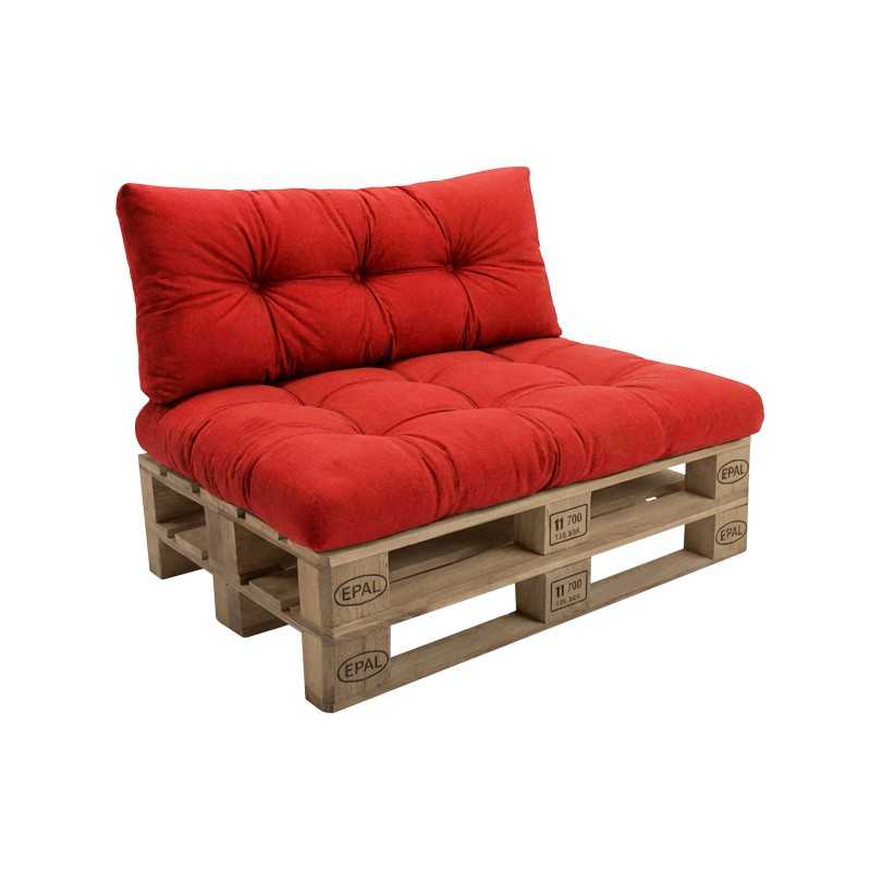 Set de 2 Coussins pour Palette 120x80 + 120x40, Matelassé, Rouge