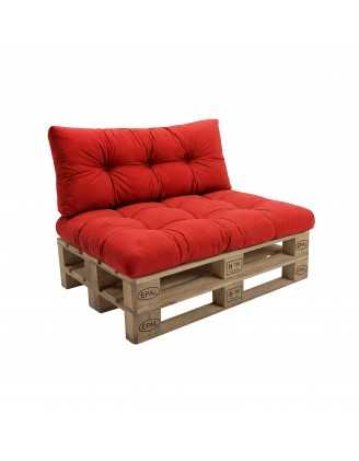 Set de 2 Coussins pour Palette 120x80 + 120x40, Matelassé, Rouge