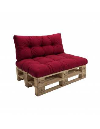 Set de 2 Coussins pour Palette 120x80 + 120x40, Matelassé, Bordeaux