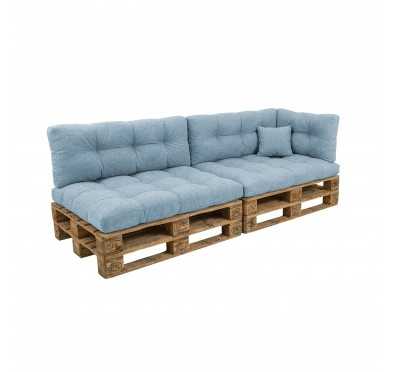 Set de 6 Coussins Matelassés pour Palettes 120x80 + 120x40 Bleu