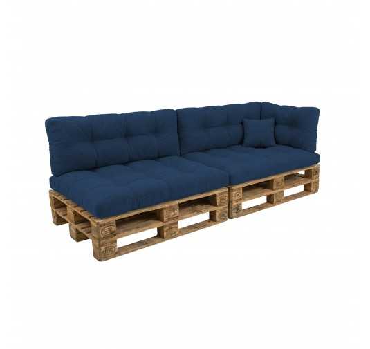 Set de 6 Coussins Matelassés pour Palettes 120x80 + 120x40 Bleu Foncé
