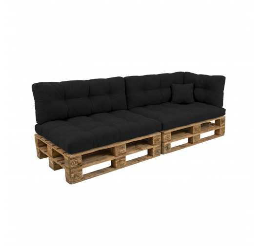 Set de 6 Coussins Matelassés pour Palettes 120x80 + 120x40 Noir