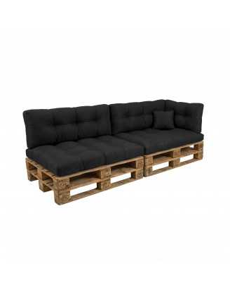 Set de 6 coussins pour palette imperméables, matelassés, 2x Siège + 2x Dossier + Latérale + Décorative, Noir