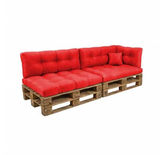 Set de 6 coussins pour palette imperméables, matelassés, 2x Siège + 2x Dossier + Latérale + Décorative, Rouge