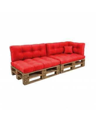 Set de 6 coussins pour palette imperméables, matelassés, 2x Siège + 2x Dossier + Latérale + Décorative, Rouge