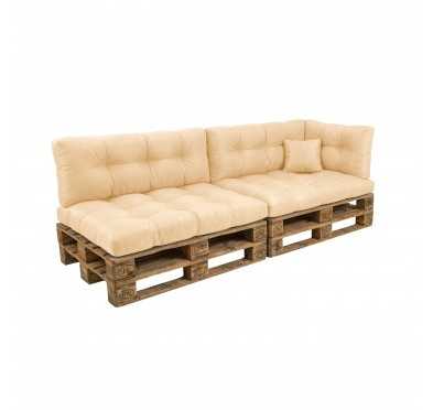 Set de 6 coussins pour palette imperméables, matelassés, 2x Siège + 2x Dossier + Latérale + Décorative, Beige