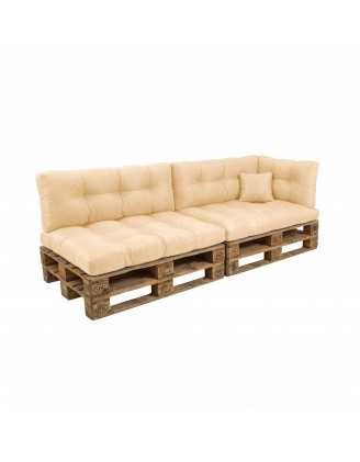 Set de 6 coussins pour palette imperméables, matelassés, 2x Siège + 2x Dossier + Latérale + Décorative, Beige