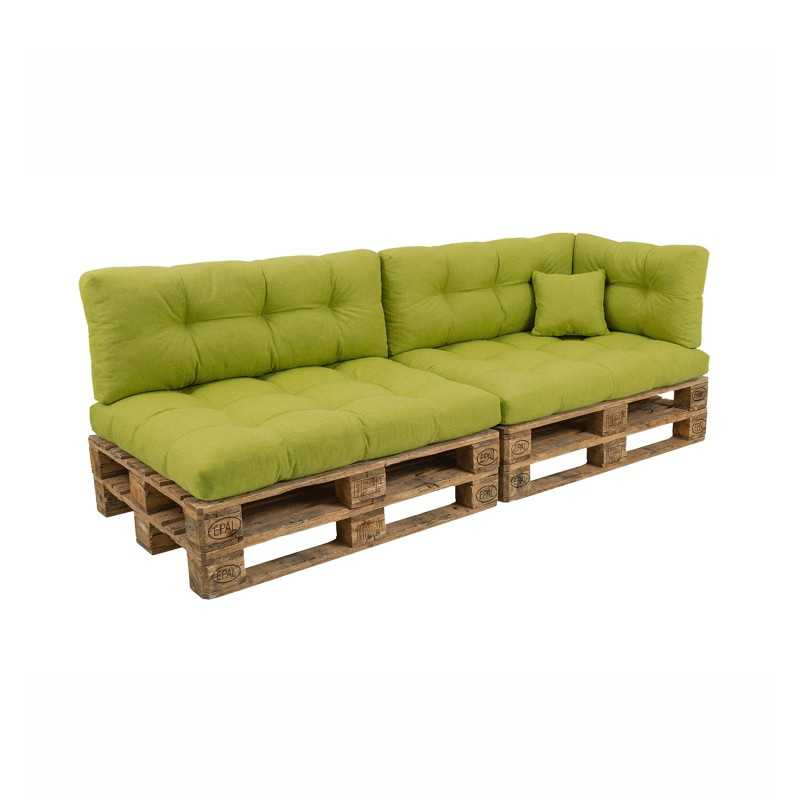 Set de 6 Coussins pour Palette, 2x 120x80 + 2x 120x40 + 60x40 + 40x40, Matelassé, Vert Lime