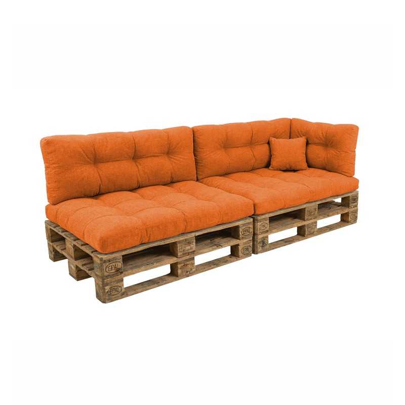 Set de 6 Coussins pour Palette, 2x 120x80 + 2x 120x40 + 60x40 + 40x40, Matelassé, Orange