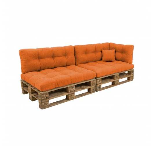 Set de 6 Coussins pour Palette, 2x 120x80 + 2x 120x40 + 60x40 + 40x40, Matelassé, Orange