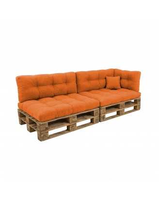 Set de 6 Coussins pour Palette, 2x 120x80 + 2x 120x40 + 60x40 + 40x40, Matelassé, Orange