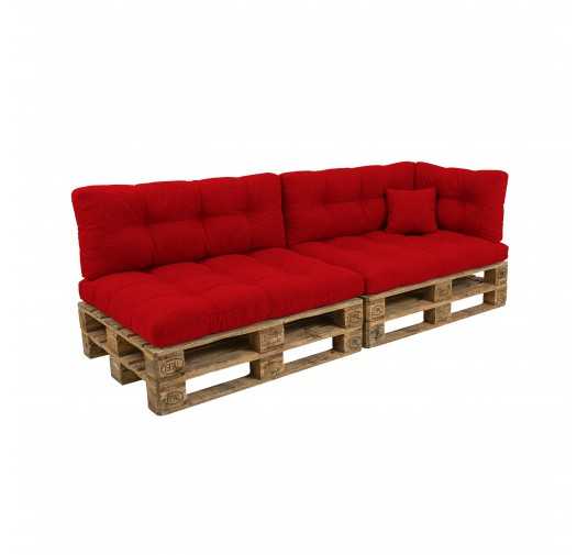 Set de 6 Coussins pour Palette, 2x 120x80 + 2x 120x40 + 60x40 + 40x40, Matelassé, Rouge