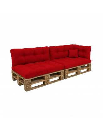 Set de 6 Coussins pour Palette, 2x 120x80 + 2x 120x40 + 60x40 + 40x40, Matelassé, Rouge