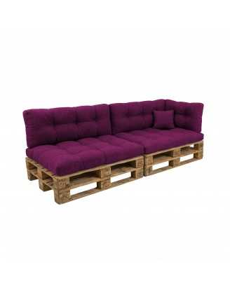 Set de 6 Coussins pour Palette, 2x 120x80 + 2x 120x40 + 60x40 + 40x40, Matelassé, Violet