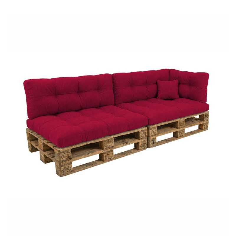 Set de 6 Coussins pour Palette, 2x 120x80 + 2x 120x40 + 60x40 + 40x40, Matelassé, Bordeaux