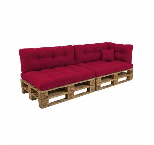Set de 6 Coussins pour Palette, 2x 120x80 + 2x 120x40 + 60x40 + 40x40, Matelassé, Bordeaux