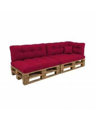 Set de 6 Coussins pour Palette, 2x 120x80 + 2x 120x40 + 60x40 + 40x40, Matelassé, Bordeaux